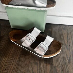 Birkenstock Metallic Silver Sandals 42